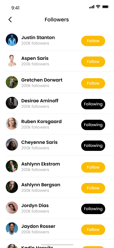Foodie app: Followers